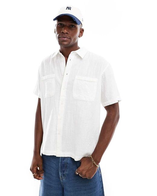 Only & Sons White Short Sleeve Resort Collar Shirt for men