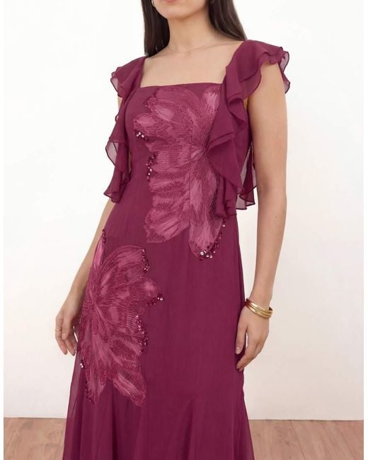 Maya Pink Floral Embroidered Strappy Godet Maxi Dress