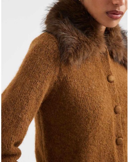 New Look Blue Faux Fur Collar Cardigan