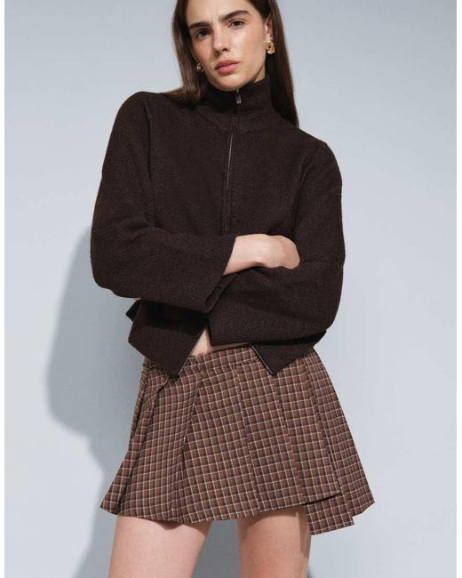 Monki Black Exclusive Asymmetric Pleated Mini Skirt