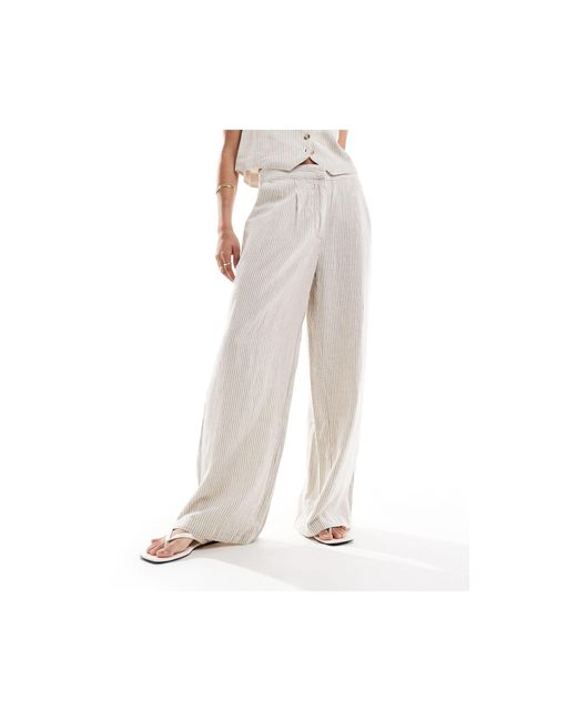 Selection - pantalon d'ensemble droit à fines rayures en lin mélangé Mango en coloris White