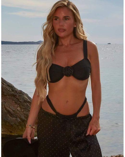 South Beach Brown X Jasmin Underwire Bikini Top With Diamante Flower Trim