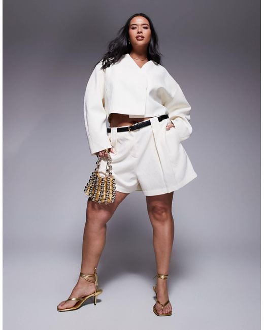 ASOS Blue Curve Tailored Textured Shorts With Belt Co-ord