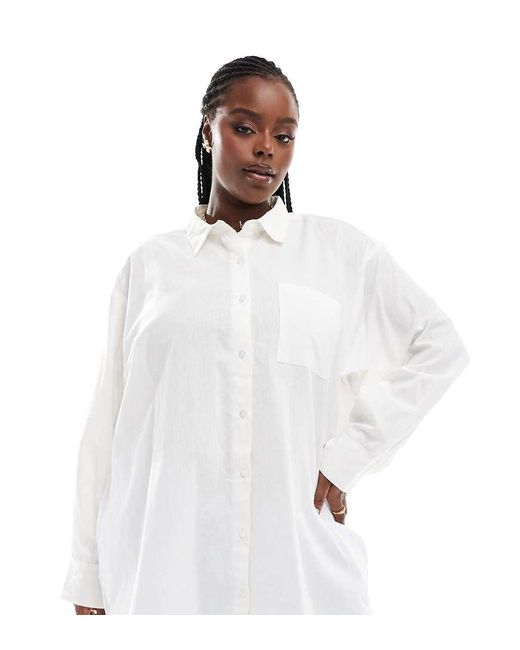 Collusion White Plus Oversized Linen Beach Shirt