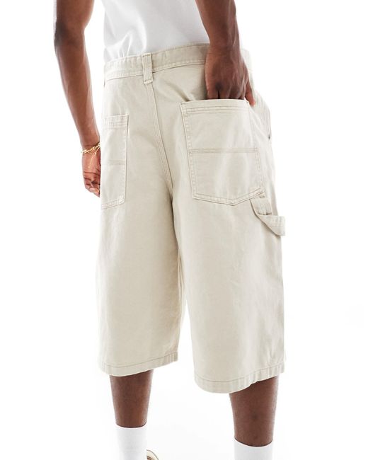 Bershka – weite worker-jeans-shorts in White für Herren