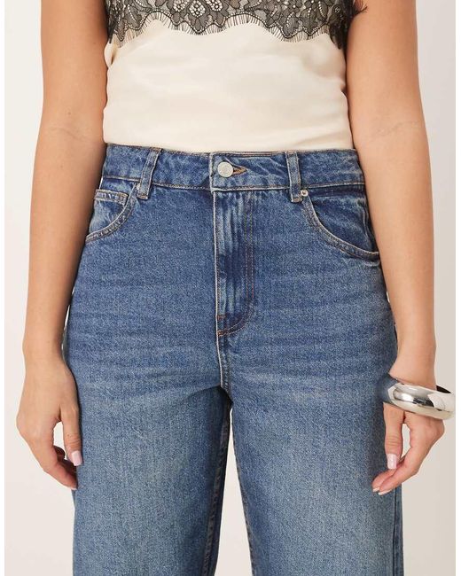 ASOS Blue Ankle Grazer Barrel Leg Jeans With Cinch