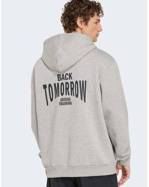 Adidas Originals Gray Primelift Workout Oversize Graphic Hoodie for men