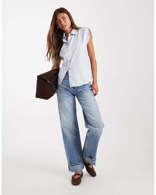 ASOS White – ärmellose, taillierte hemdbluse mit schulterpolstern und streifen