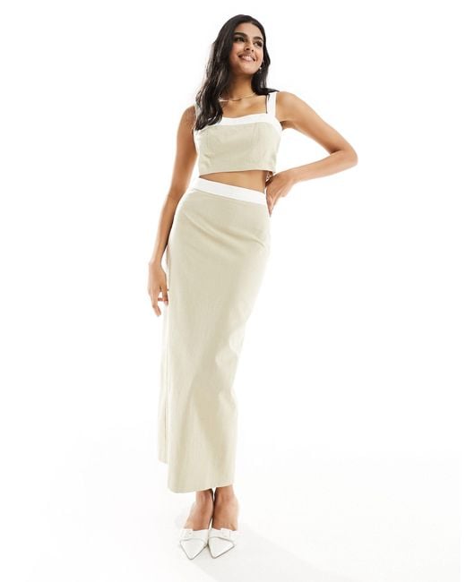 4th & Reckless White Linen Look Contrast Trim Cami Crop Top Co-ord