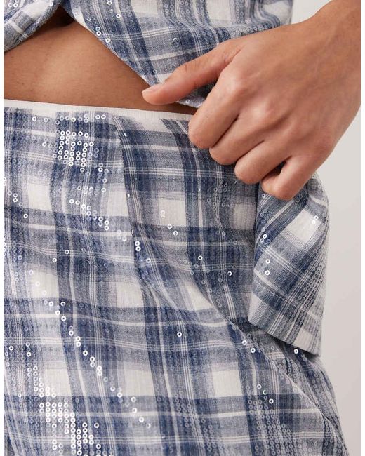 Ghospell White Maya Sequin Tartan Print Wide Leg Trouser Co-Ord