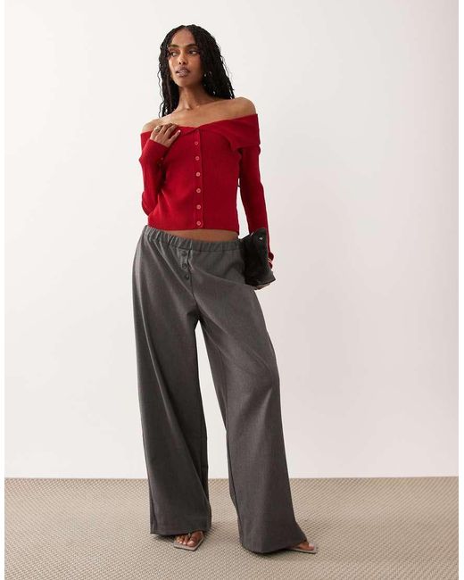 Miss Selfridge Red Fold Over Bardot Kitted Rib Top