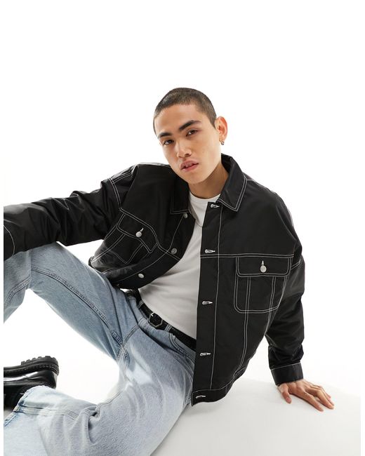 ASOS Black Oversized Cropped Western Jacket With Contrast Stitch for men