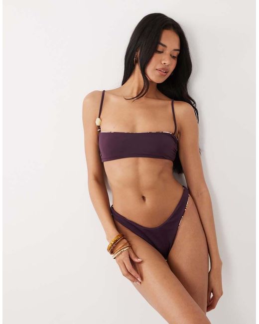 ASOS Brown Susie Sue Stripe Reversible Ibiza High Leg Cheeky Bikini Bottom