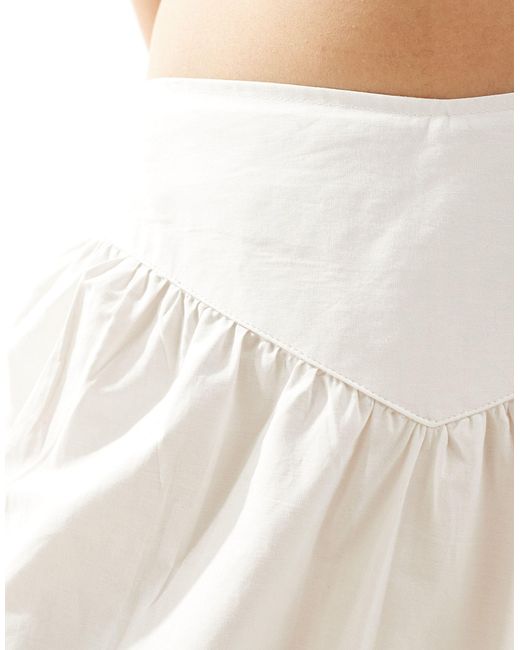 Motel White Waist Detail Pleated Cotton Midi Skirt