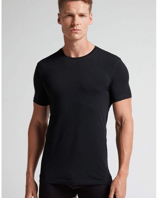 Intimissimi Black Superior Stretch Cotton T-Shirt for men