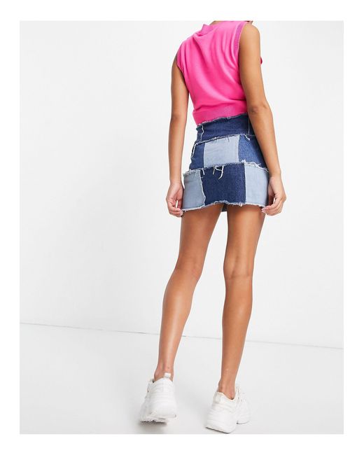Stradivarius Cotton Patchwork Skirt in Blue - Lyst