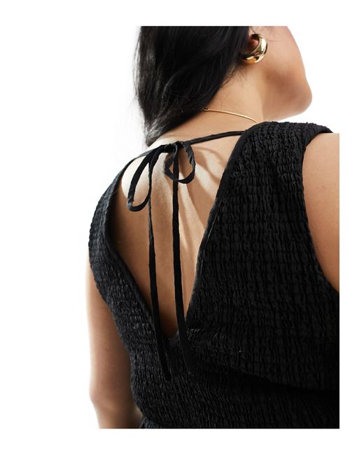 ASOS Black Asos Design Curve Plunge Neck Midi Sundress With Tie Back Detail