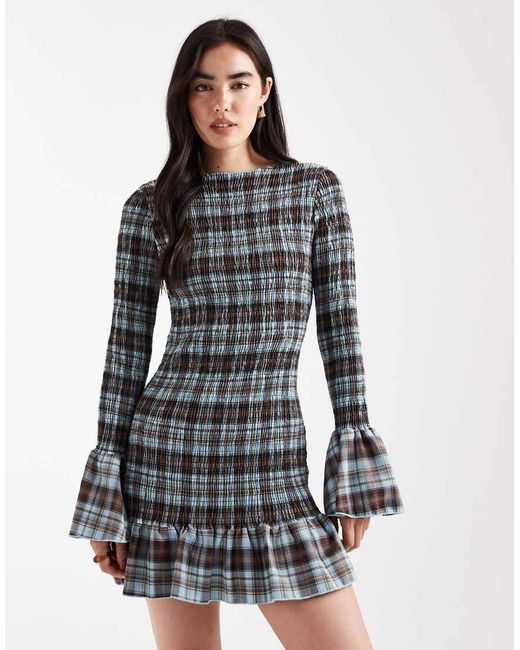 Daisy Street White Long Sleeve Shirred Mini Dress