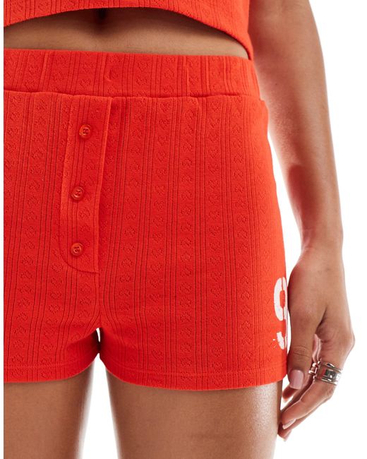Collusion Red Pointelle Micro Boxer Short Co-ord