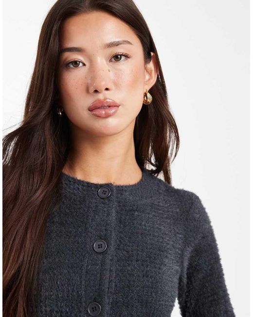 ASOS Black Co-ord Textured Fluffy Long Sleeve Cardigan