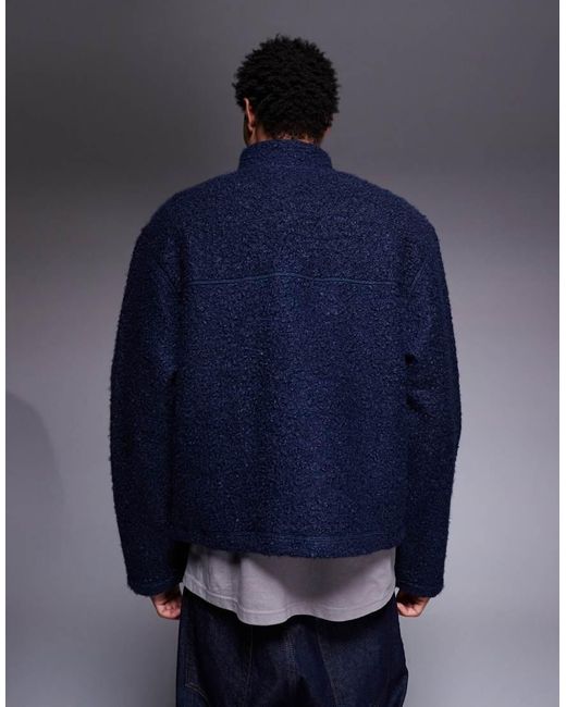 ASOS Blue Relaxed Boxy Polo Funnel Neck Sweatshirt for men