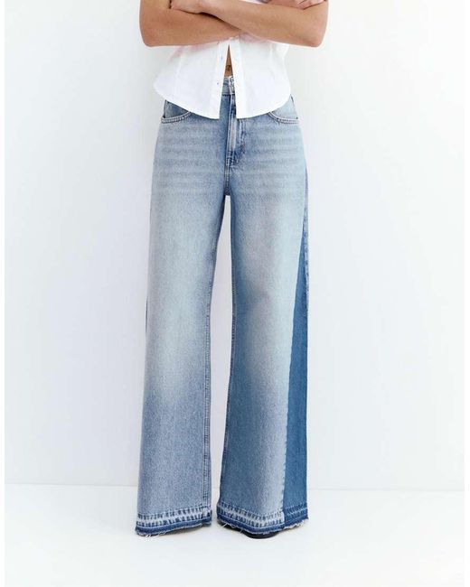 Pull&Bear Jeans Met Wijde Pijpen En Patchwork in het Blue