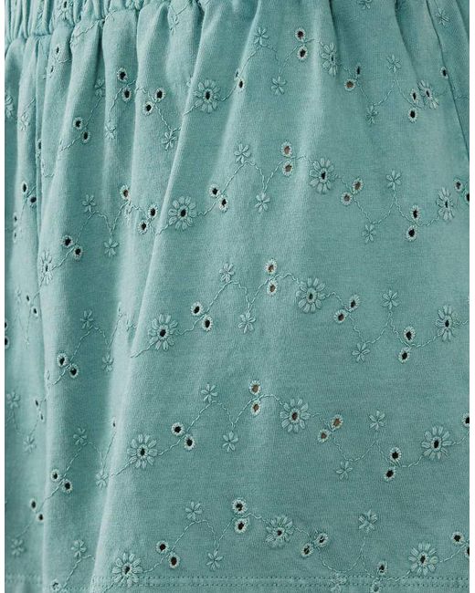 ASOS Blue Tassle Detail Drawcord Jersey Broderie Short