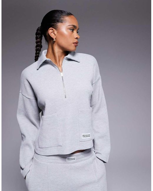 ASOS Gray Weekend Collective Co-ord Half Zip Waffle Sweatshirt