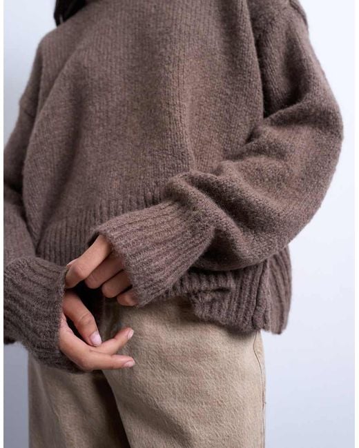 TOPSHOP Brown Knitted Wool Blend Fluffy Ultimate Jumper