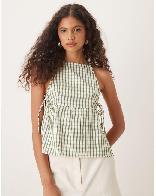 Motel Green Palsi Check Tie Side Top