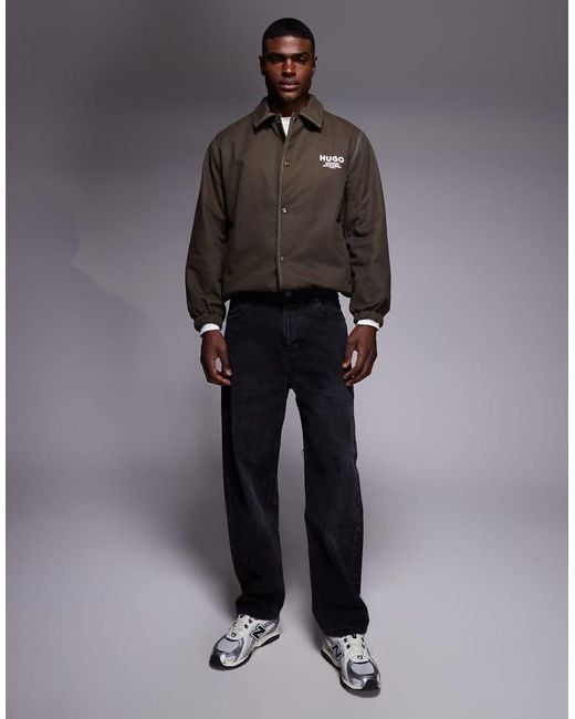 HUGO Gray Hugo Biyo Label Logo Back Print Jacket for men