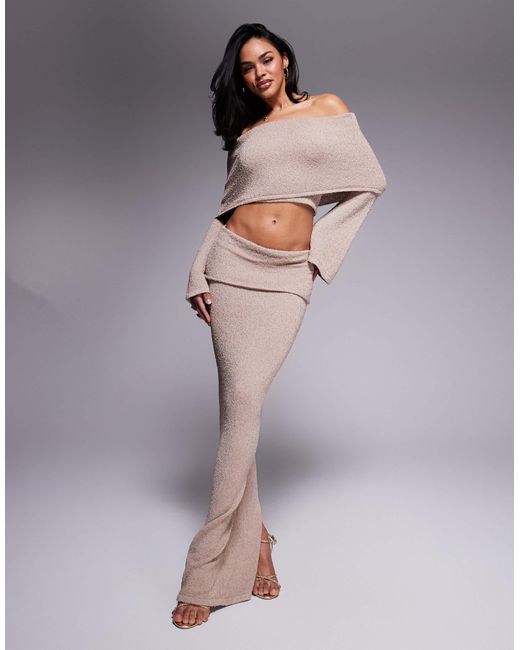Yasmin - jupe longue d'ensemble en maille bouclée avec rabat oversize - taupe Wanderdoll en coloris Gray