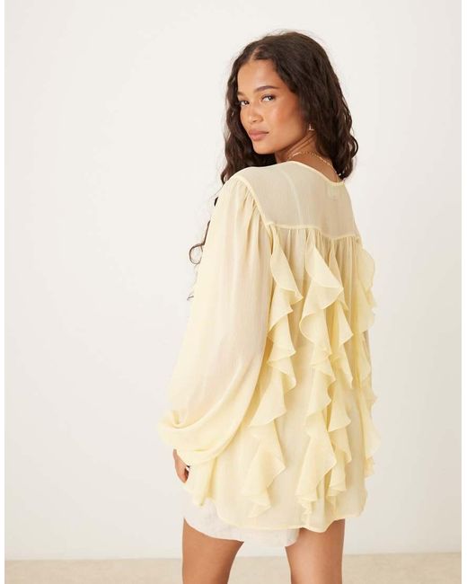ASOS Natural Chiffon Ruffle Longline Blouse