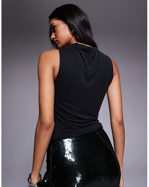 ASOS Black Slinky High Neck Ruched Top