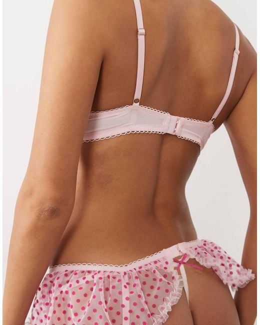 Ann Summers Pink Tease And Trouble Flocked Spot Tulle Ruffle Trim Suspender Belt