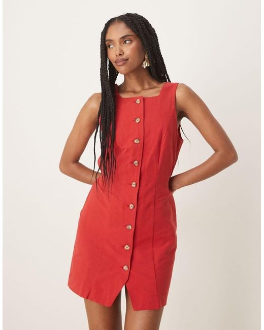 Nobody's Child Red Peri Square Neck Button Up Mini Dress