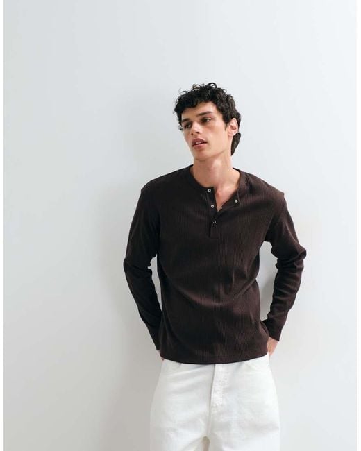 Jack & Jones Black Long Sleeve Henley Top for men
