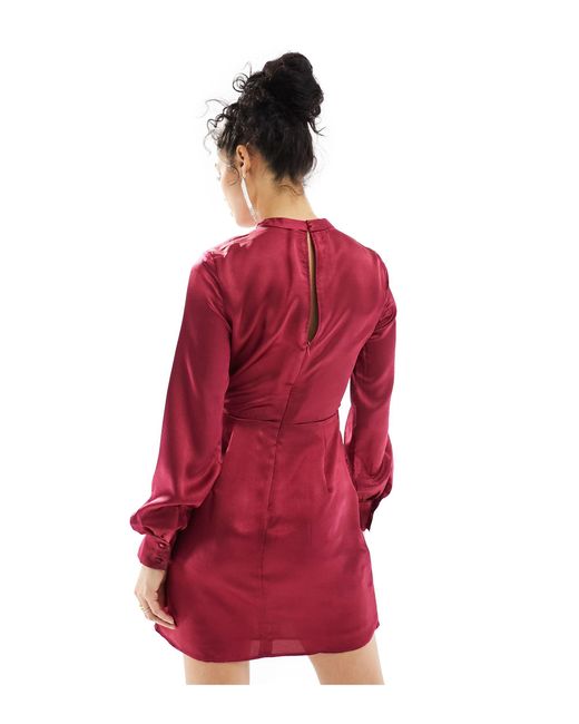 Mango Red Satin High Neck Dress