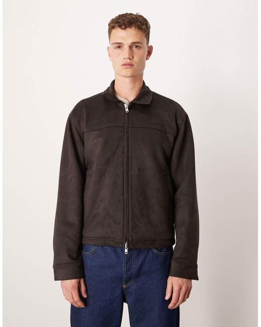 Abercrombie & Fitch – leichte cropped-jacke aus veganem wildleder in Black für Herren