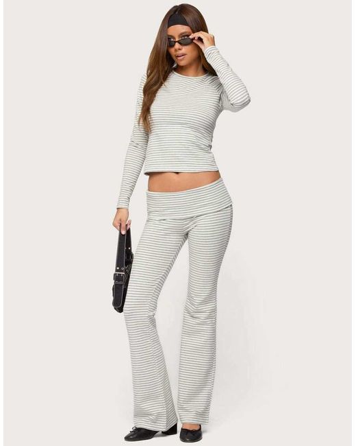 Edikted Gray Kaeli Stripey Flared Leggings