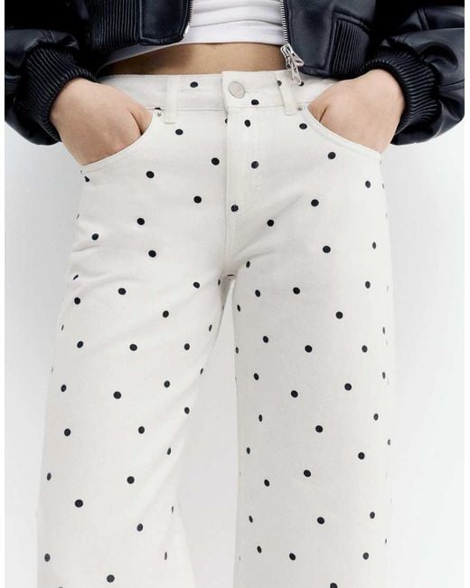 Pull&Bear White Polka Dot Straight-leg Jeans