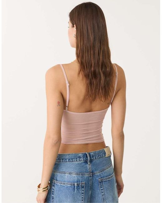 Stradivarius Pink Ruffled Tulle Top