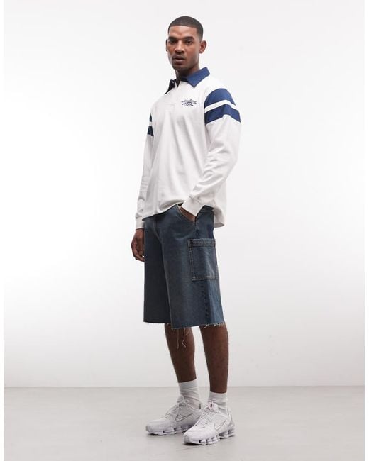 Alma de Ace White Lina Long Sleeve Rugby Polo Top With Contrast Collar for men
