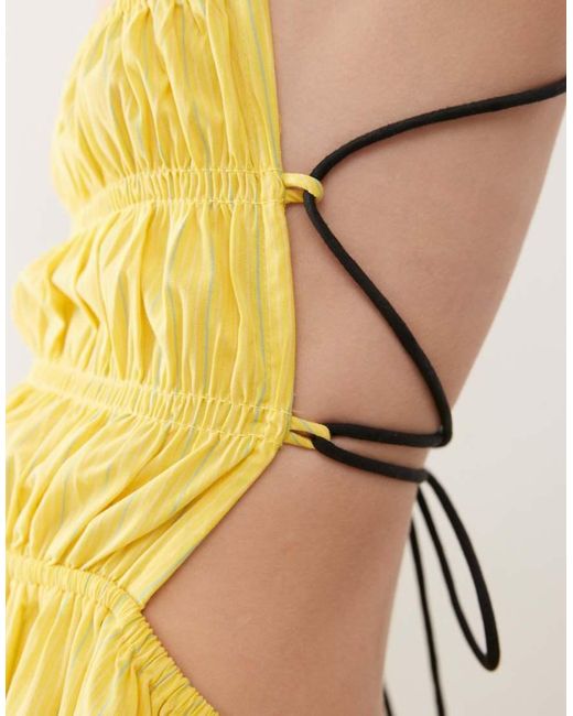 Collusion Yellow Ruched Thin Strap Maxi Dress