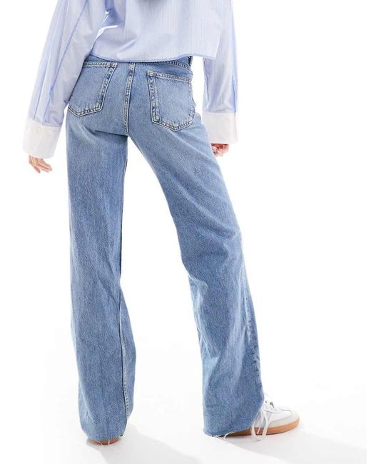 Mango Blue Danila Raw Hem Straight Leg Jeans