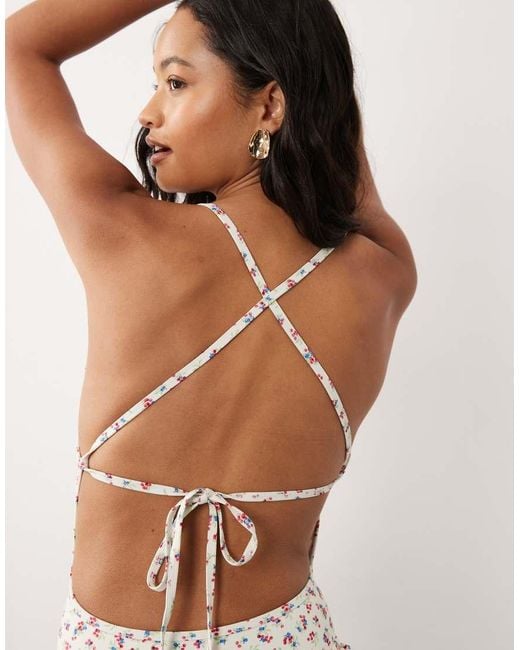 For Love & Lemons White Cherry Mae Ribbon Detail Tie Back Swimsuit