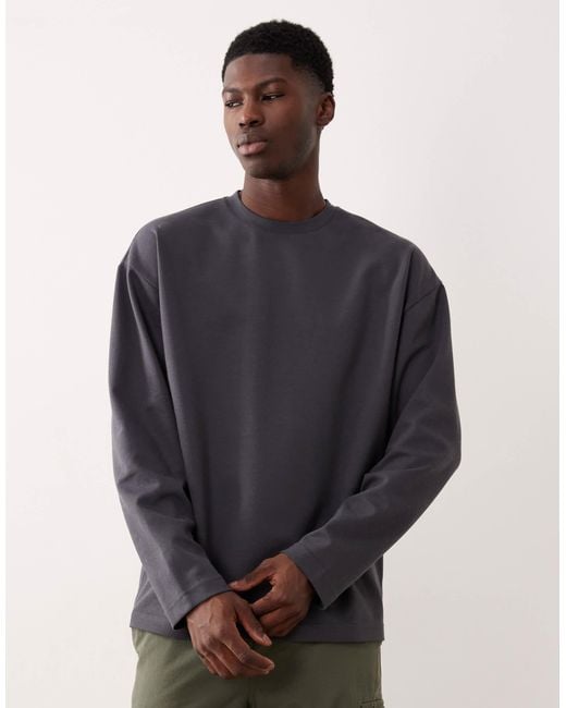 ASOS – langärmliges oversize-t-shirt aus schwerem breathemaxTM-baumwollmix in Blue für Herren