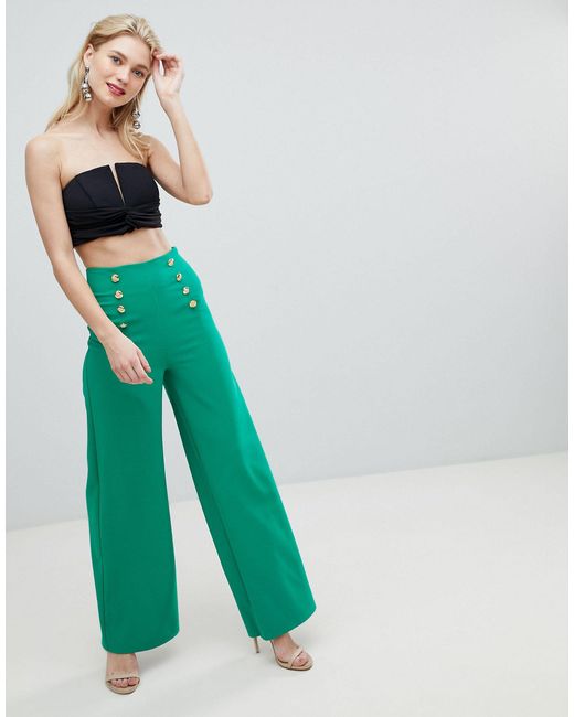 Pantalon large ajusté avec bouton doré Flounce London en coloris Vert | Lyst