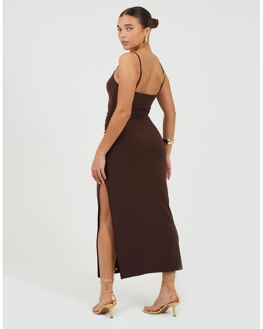 Brave Soul Brown Strappy Square Neck Midi Dress
