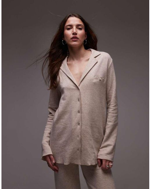 Mango Brown Brushed Cotton Pyjama Shirt Co-ord